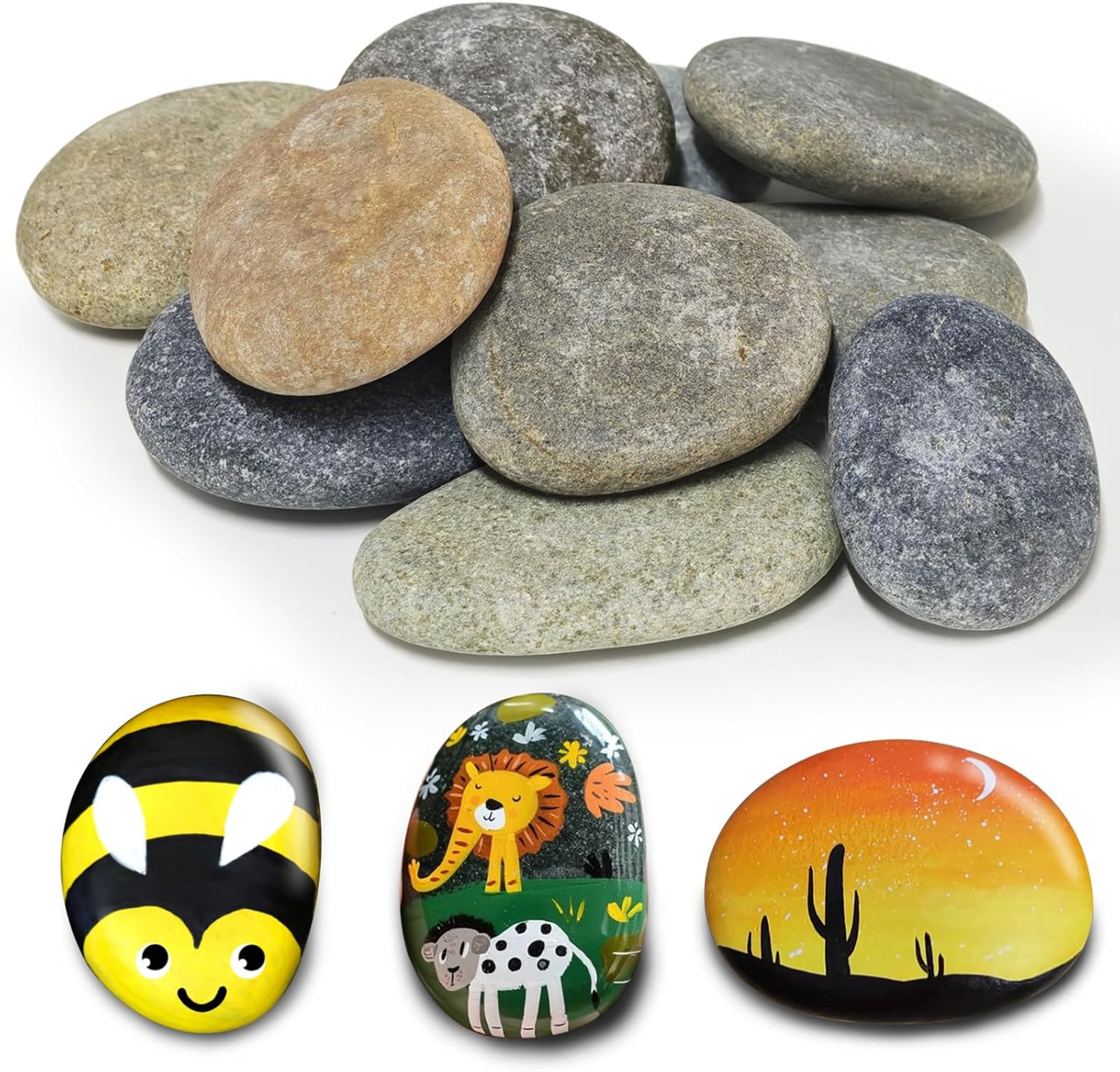 10Pcs Flat Rocks for Painting, 2-3 Inch Smooth River Stones to Paint, Natural Cr