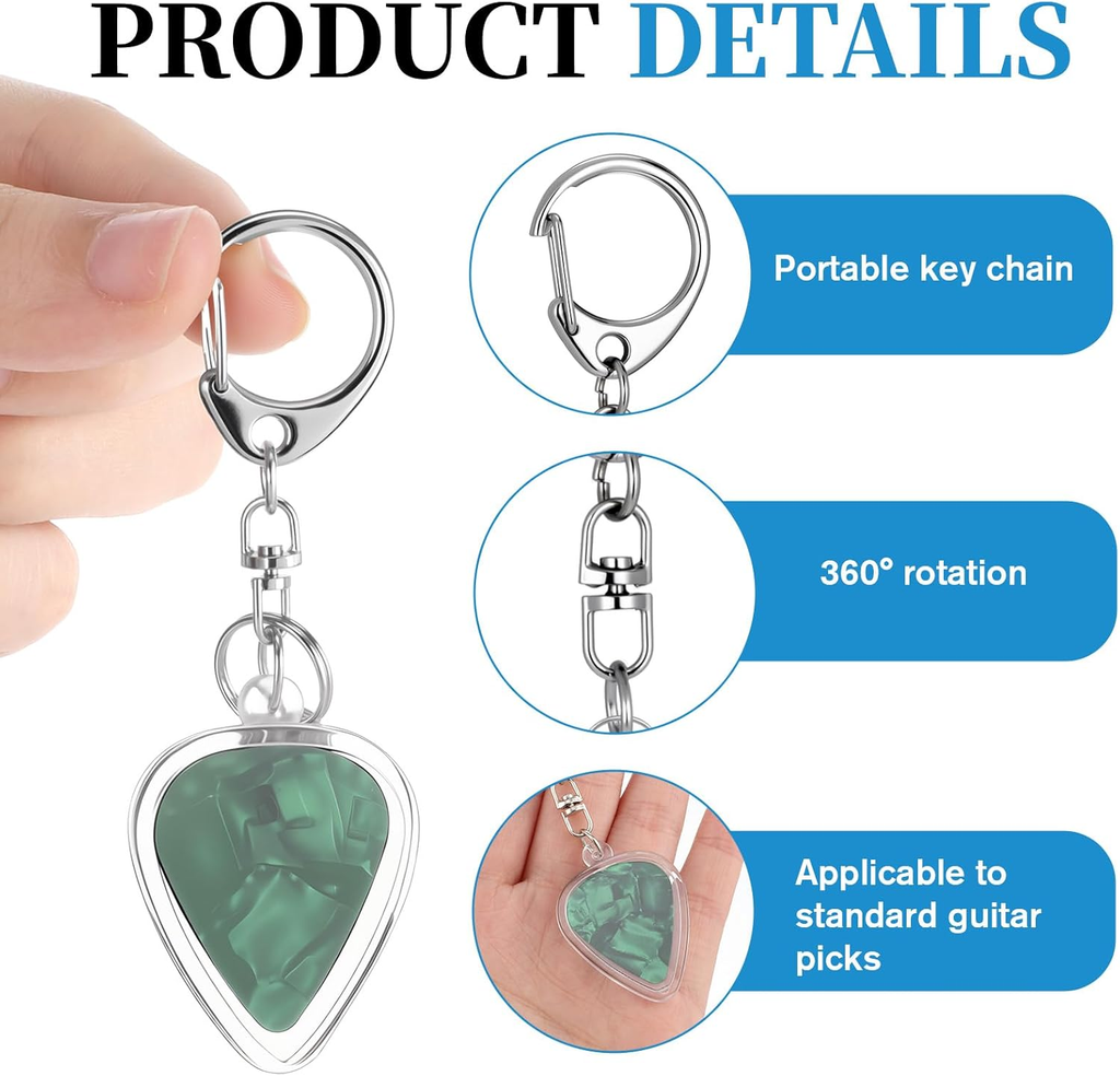 2 PCS Guitar Pick Holder, Heart Shaped Clear Picks Storage Box, Keychain and Nec