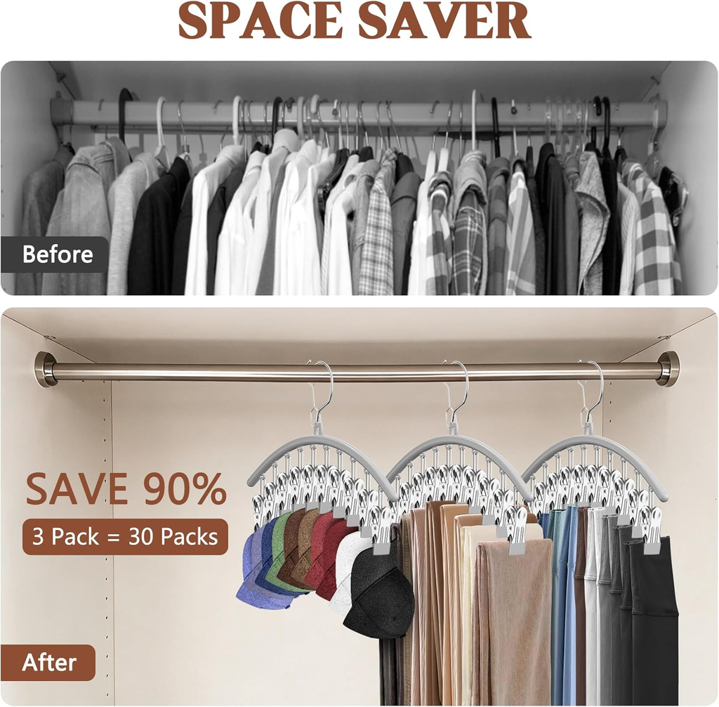 3 Pack Hat Hangers for Closet Display, Metal Hat Organizer for Baseball Caps wit