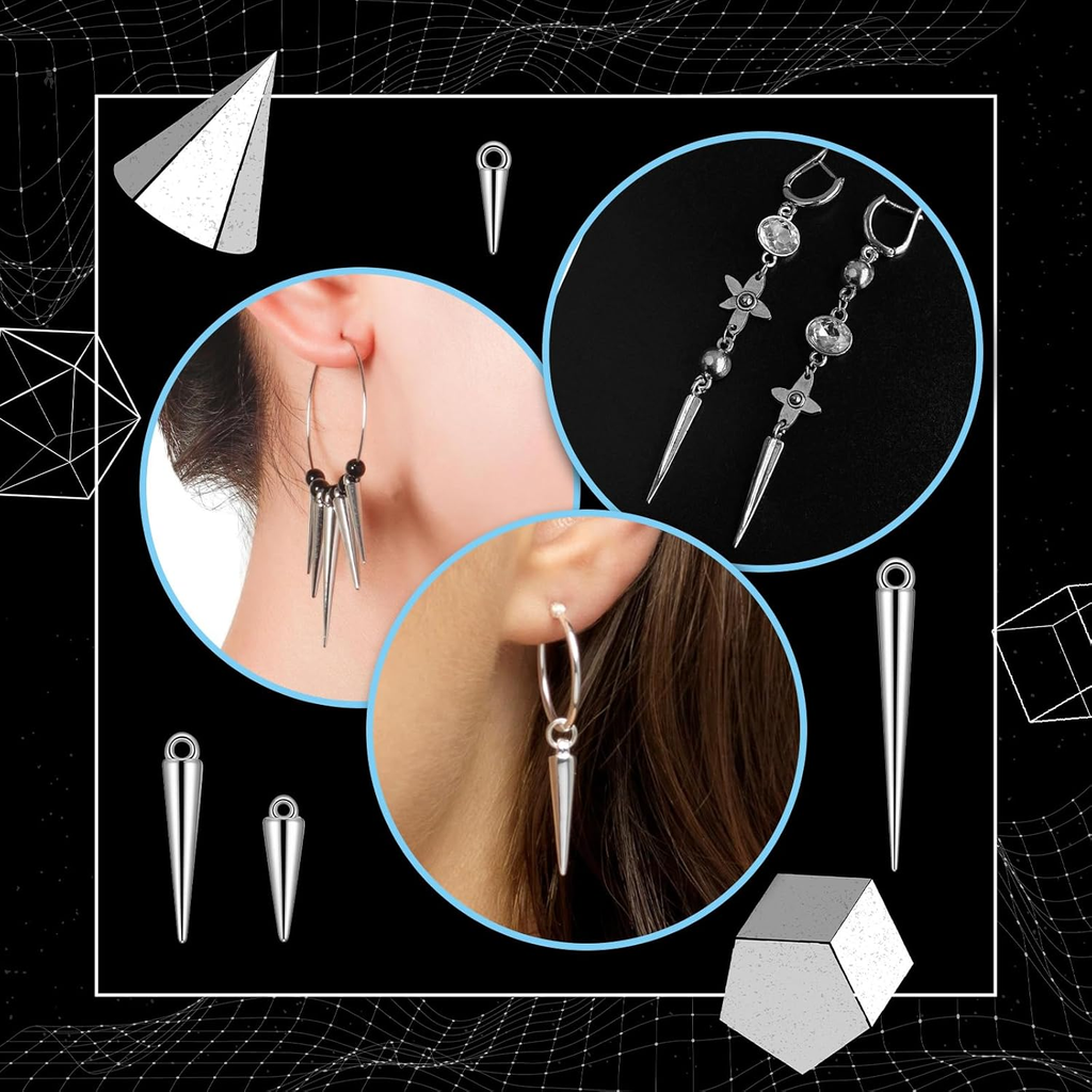 120 Pcs Cone Charms, Long Gothic Charms Silver Spikes Set for Jewelry Making Cha