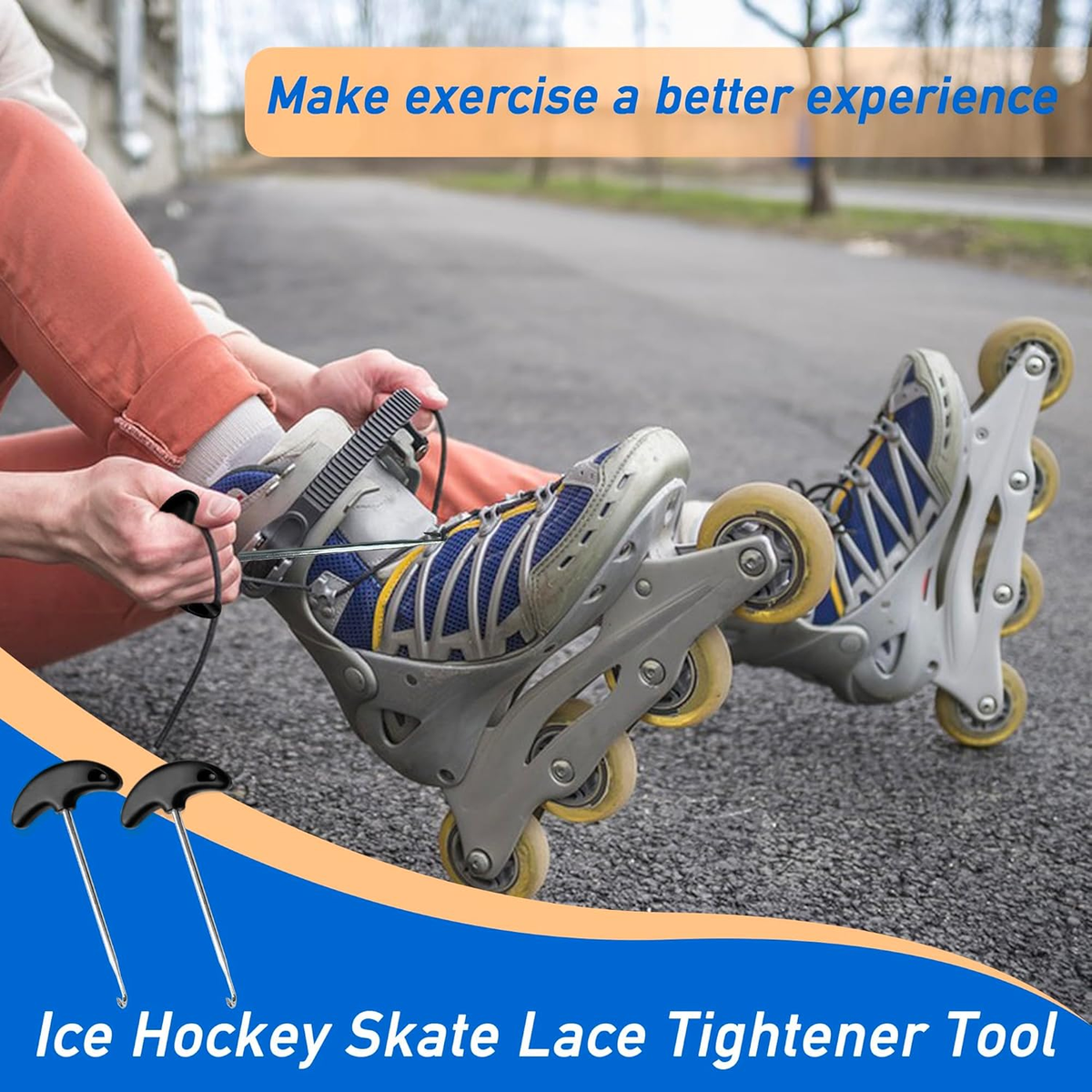 2-Pack Skate Lace Tighteners - Ice Hockey Skate Lace Tightener Tool - Stainless