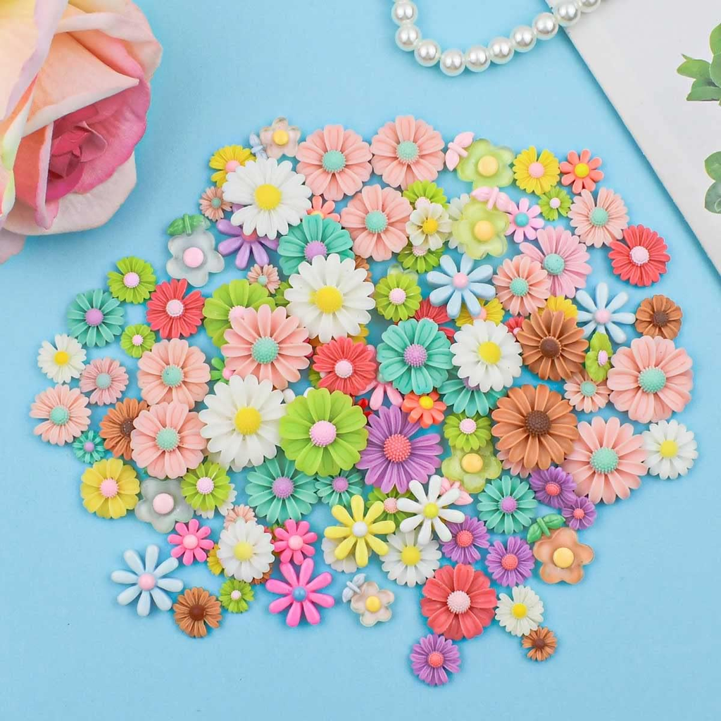100 Flatback Resin Daisy Flowers for Craft DIY Flower Cabochons for Jewelry Maki