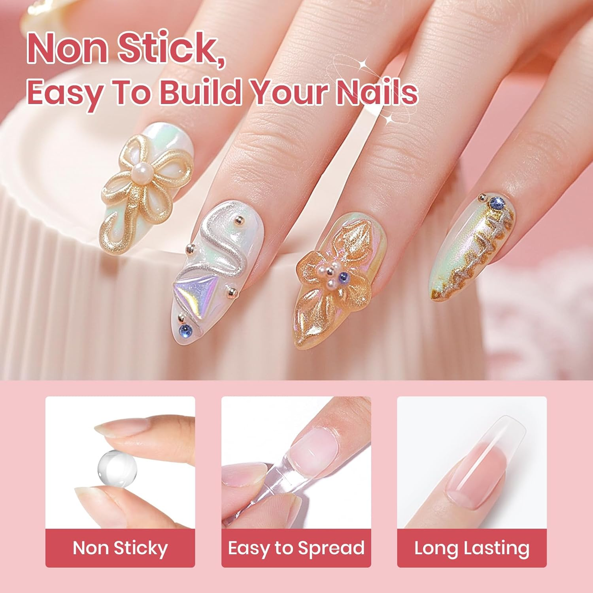 3D Nail Art Gel Clear and White Solid Builder Gel for Nails Non-Stick Hand Sculp