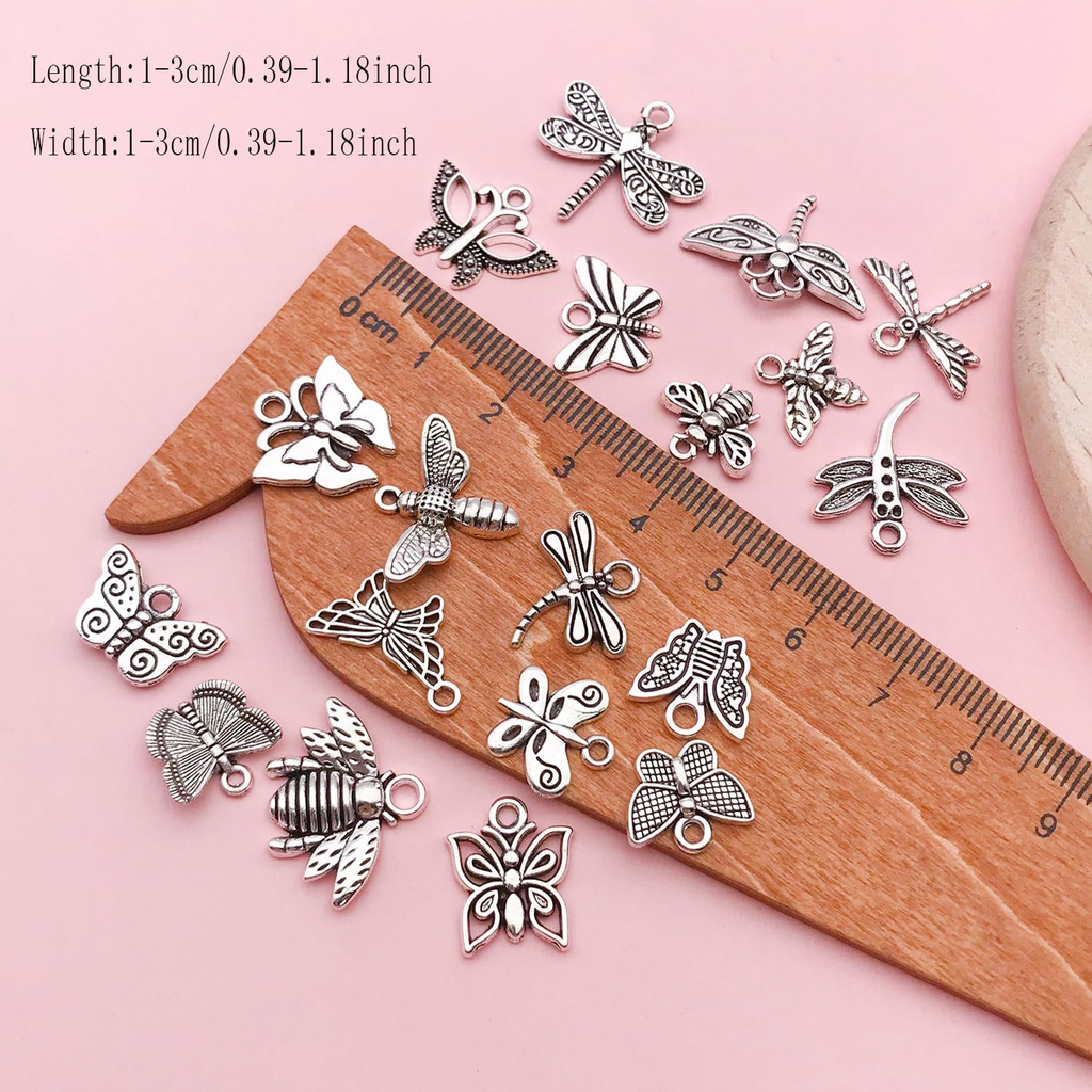 100Pcs Craft Supplies Mixed Butterfly Dragonfly Bee Insect Charms for Jewelry Ma