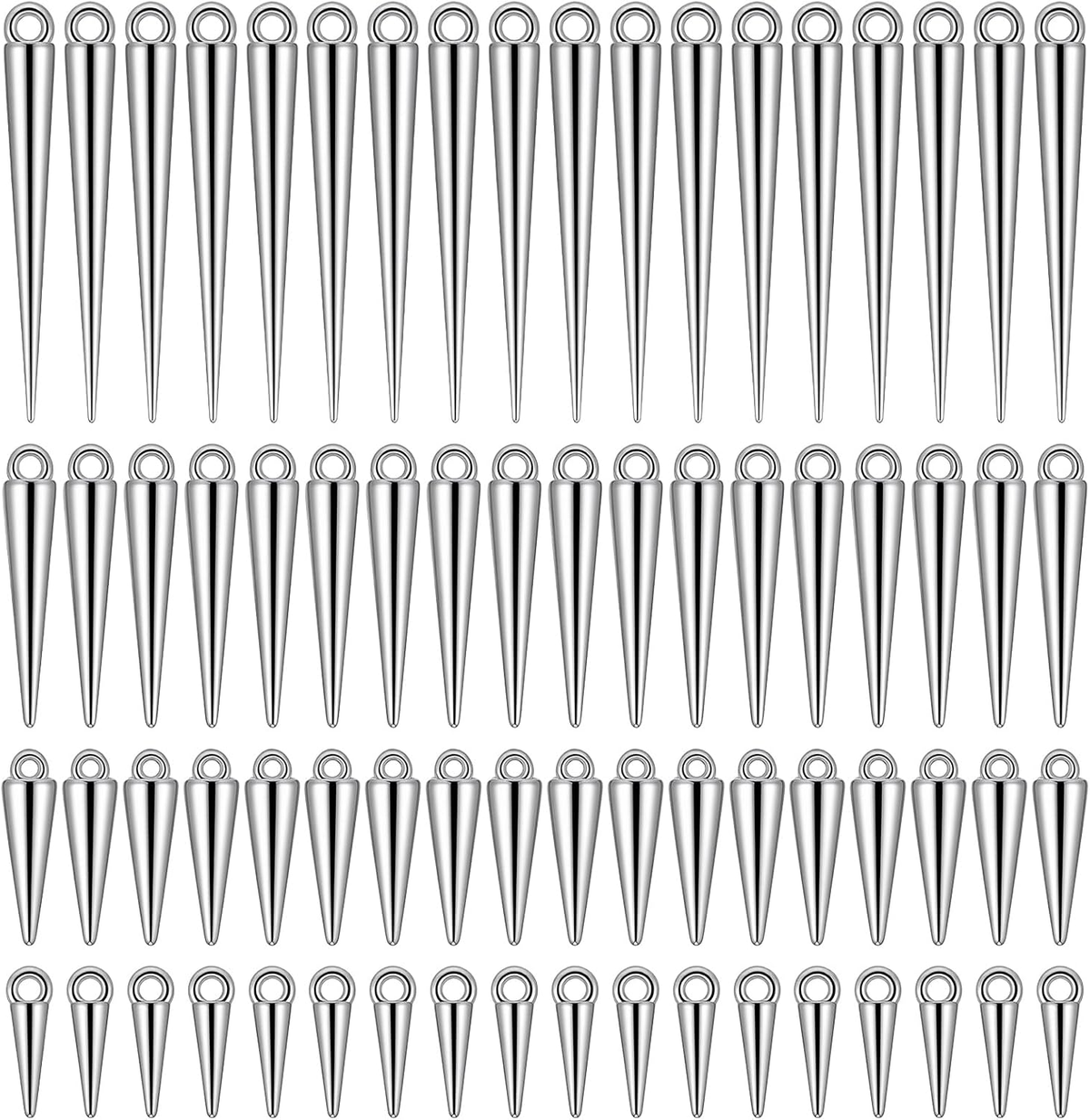 120 Pcs Cone Charms, Long Gothic Charms Silver Spikes Set for Jewelry Making Cha
