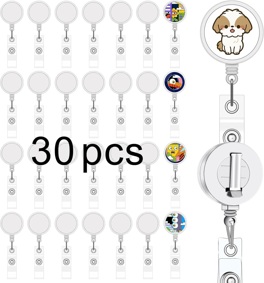 30 Pcs Sublimation Badge Reels Blank，Diy Badge Reel Kit Sublimation Id Badge Bla
