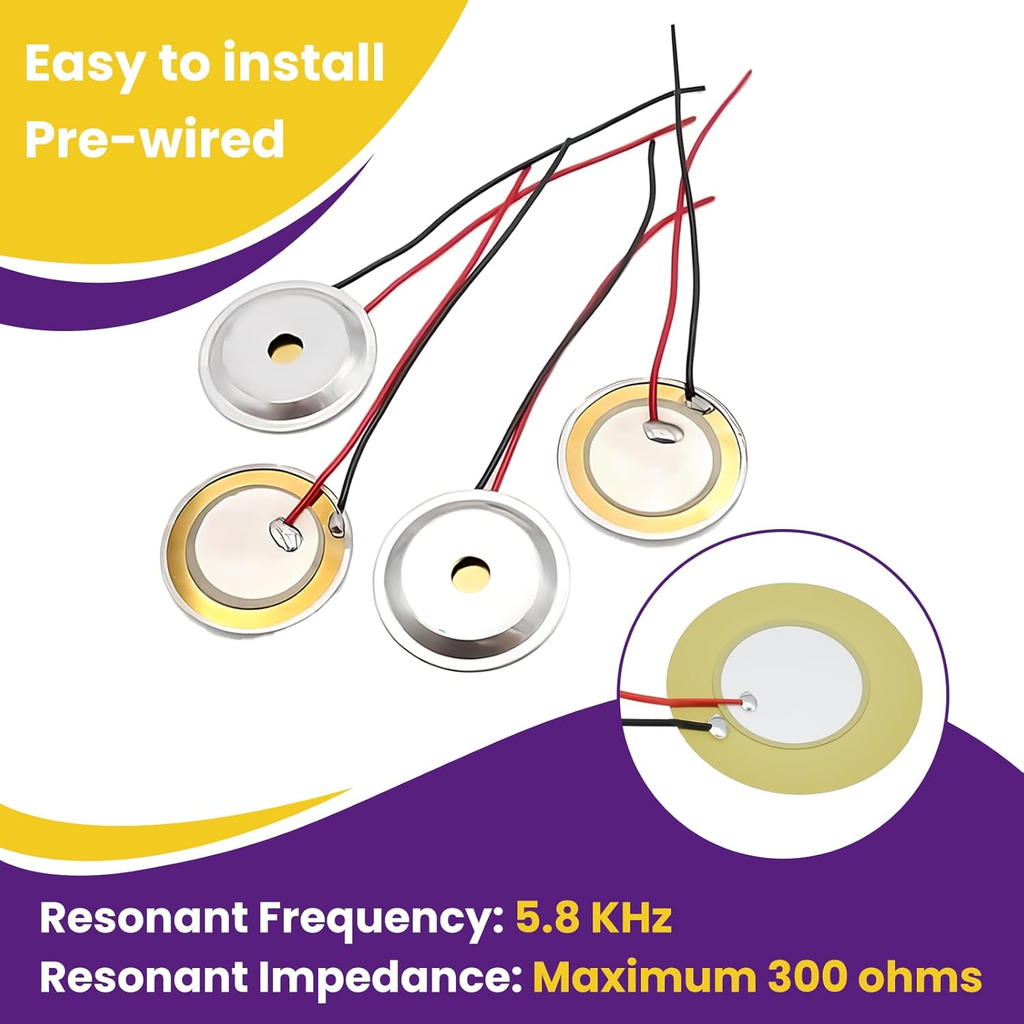 32Pcs Piezo Disc Transducer, 4 Sizes 20Mm, 27Mm, 35Mm, 41Mm, Contact Microphone