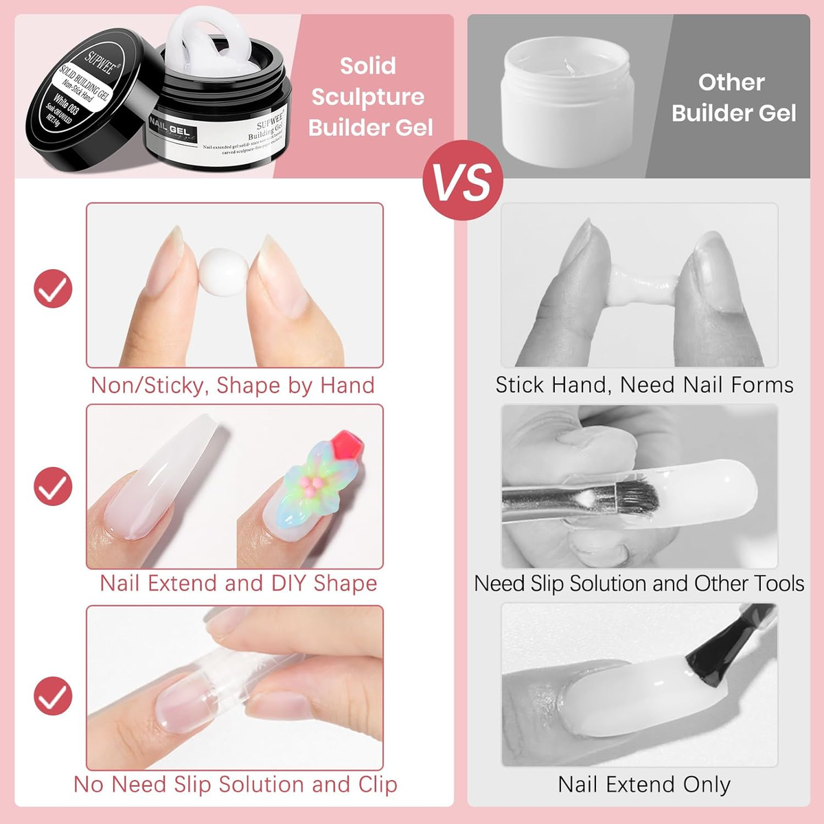 3D Nail Art Gel Clear and White Solid Builder Gel for Nails Non-Stick Hand Sculp