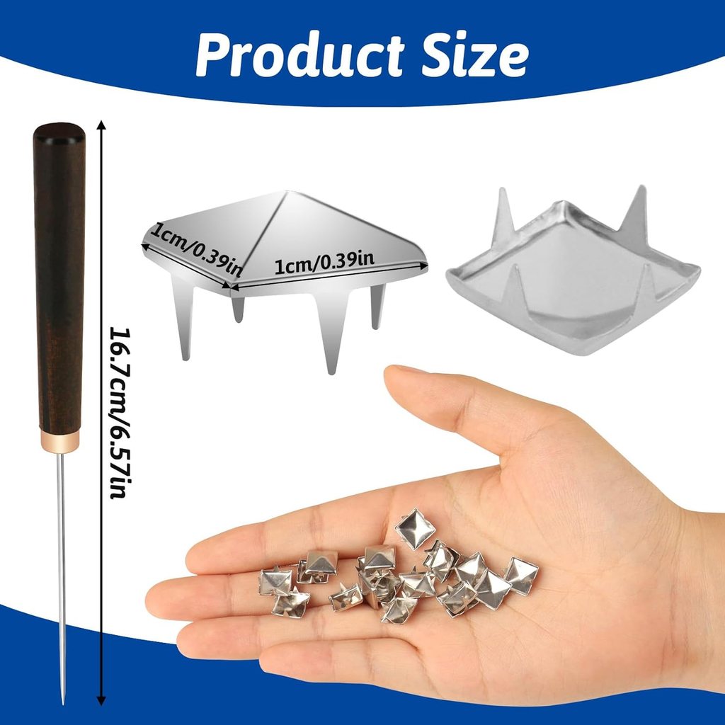 1300 Pieces 10 Mm Silver Pyramid Studs for Clothing, Four-Jaw Square Metal Studs
