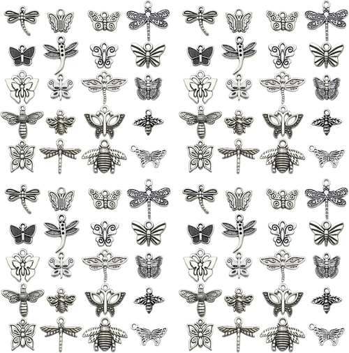 100Pcs Craft Supplies Mixed Butterfly Dragonfly Bee Insect Charms for Jewelry Ma