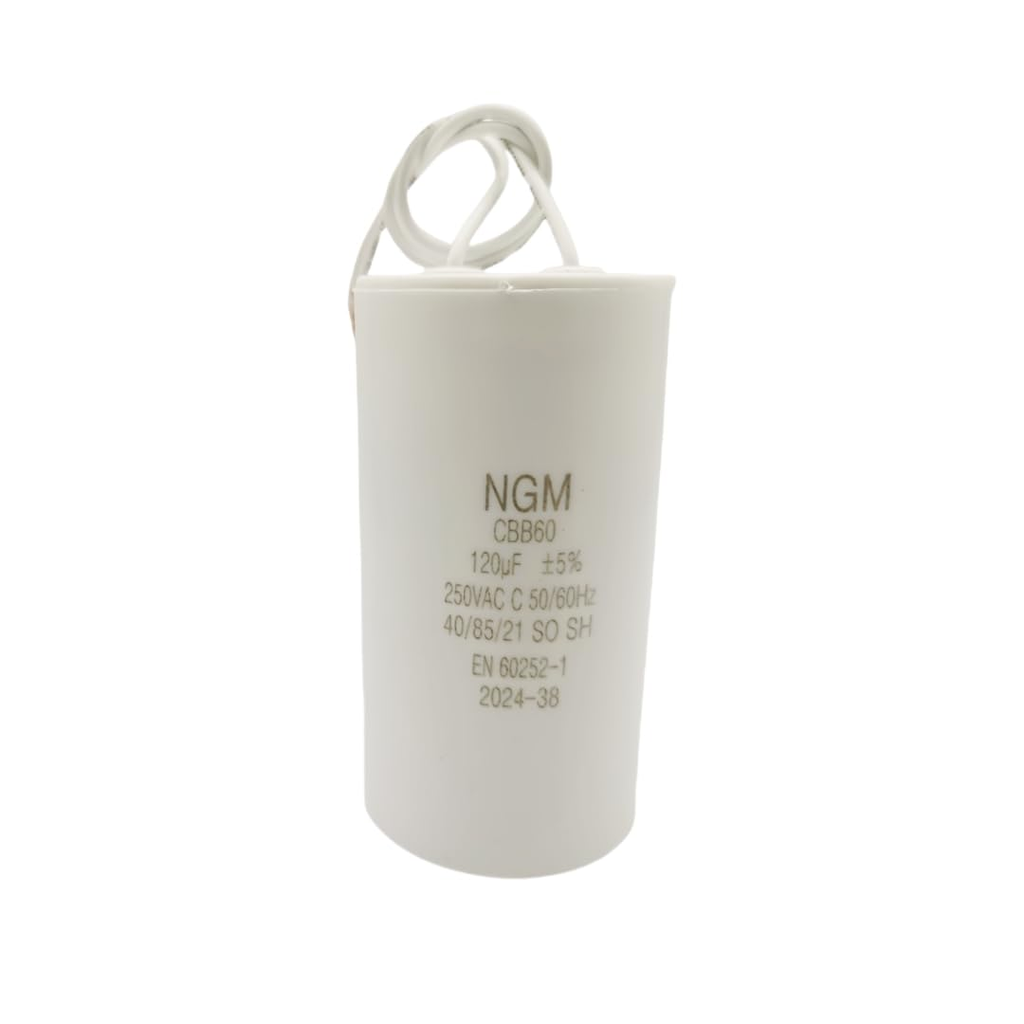 120UF MFD CBB60 Motor Run Capacitor 250VAC Volts round Cylinder 2 Wires, Metalli