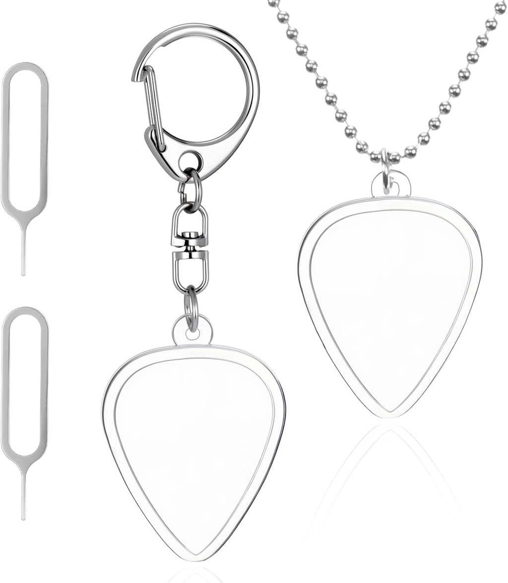 2 PCS Guitar Pick Holder, Heart Shaped Clear Picks Storage Box, Keychain and Nec