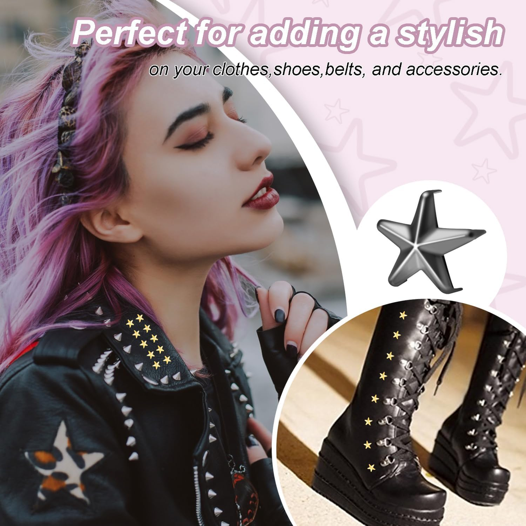 150Pack 10Mm Star Studs for Clothing, Small Star Nailheads Rivets Metal Spike St