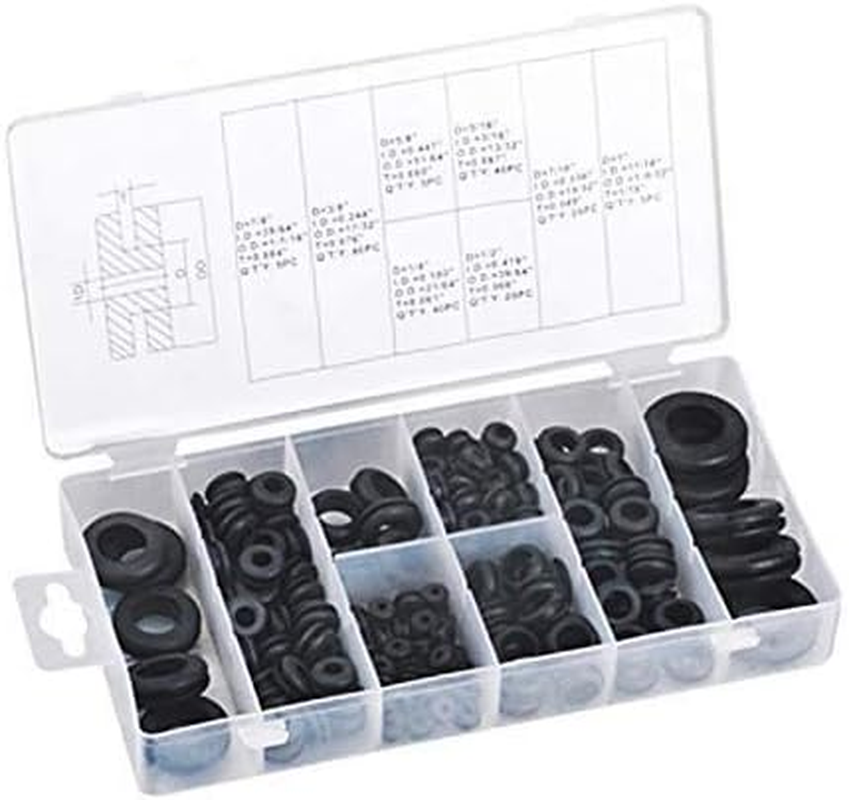 180 Pieces Rubber Grommet Assortment Kit Electrical Conductor Eyelet Ring Gasket