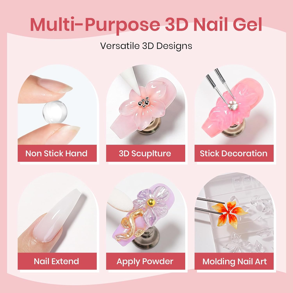 3D Nail Art Gel Clear and White Solid Builder Gel for Nails Non-Stick Hand Sculp
