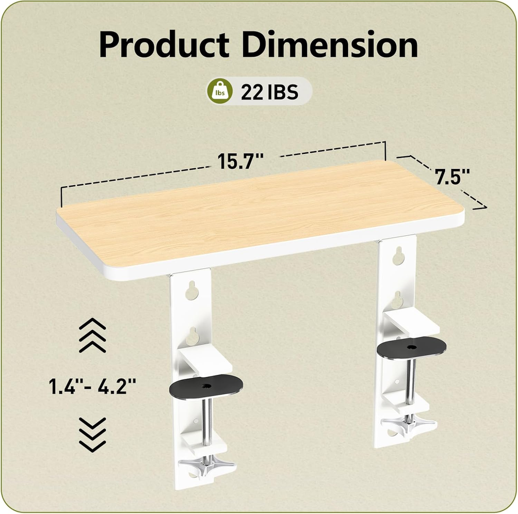 3 in 1 Clamp-On 15.7"×7.5" Desk Extender, Heavy-Duty Side/Top Desk Organizer She