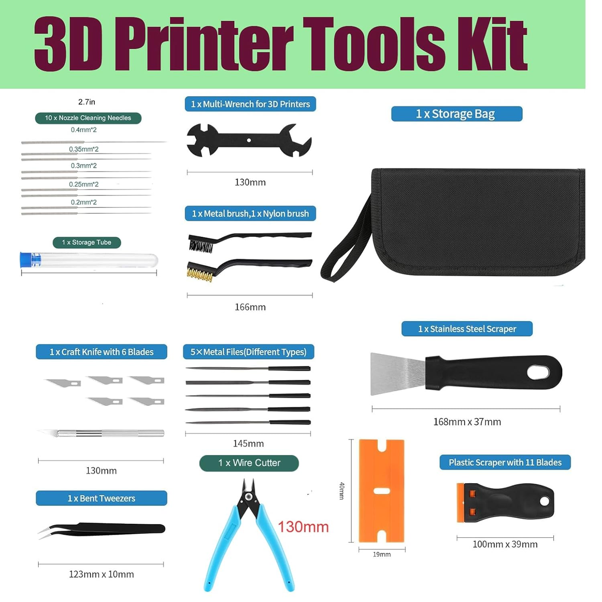 38Pcs 3D Printer Tools Kit with Storage Case, 3D Printer Accessories - Scrapers,