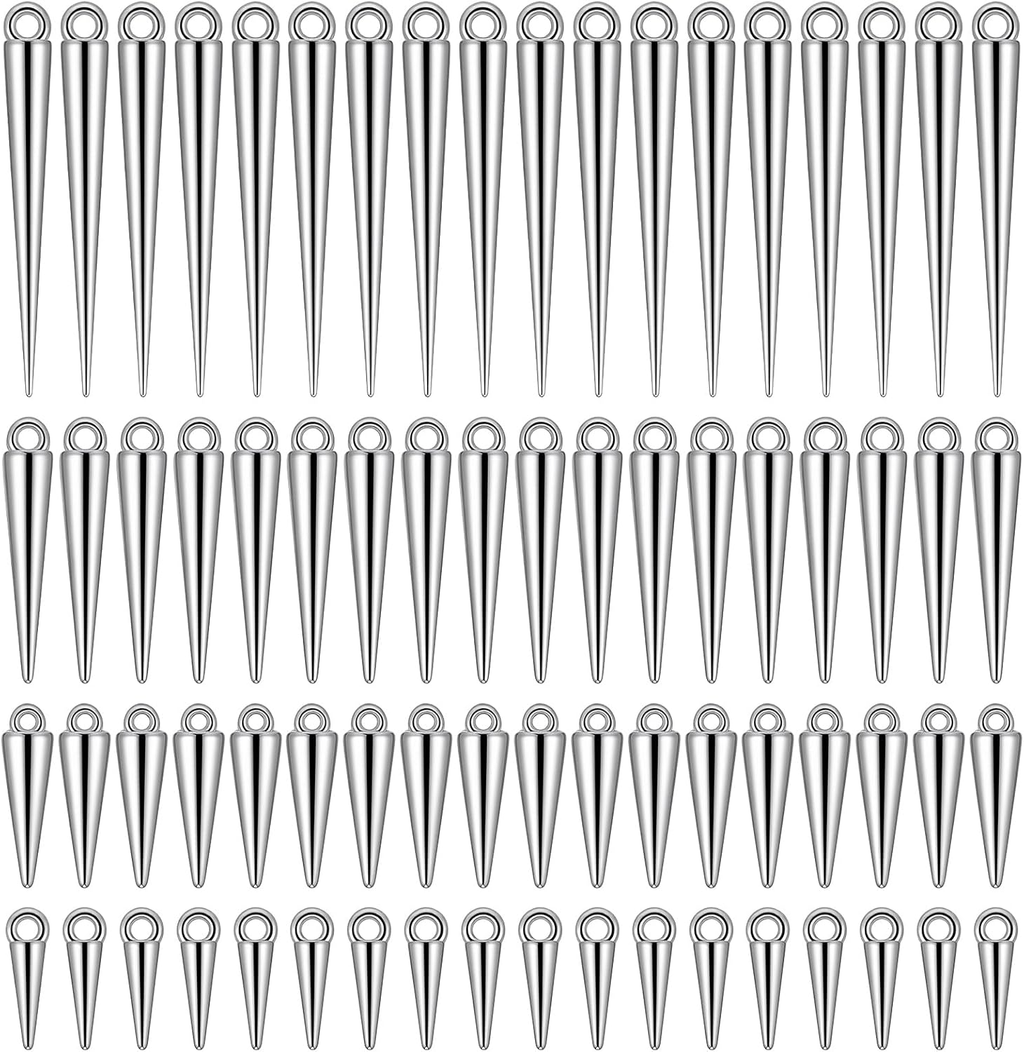 120 Pcs Cone Charms, Long Gothic Charms Silver Spikes Set for Jewelry Making Cha