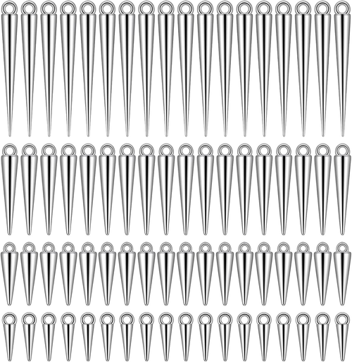 120 Pcs Cone Charms, Long Gothic Charms Silver Spikes Set for Jewelry Making Cha
