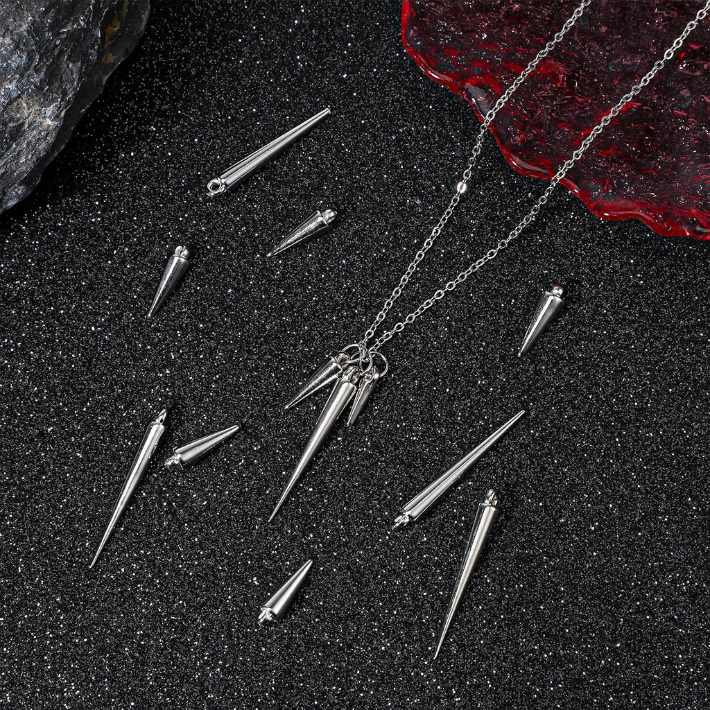 120 Pcs Cone Charms, Long Gothic Charms Silver Spikes Set for Jewelry Making Cha