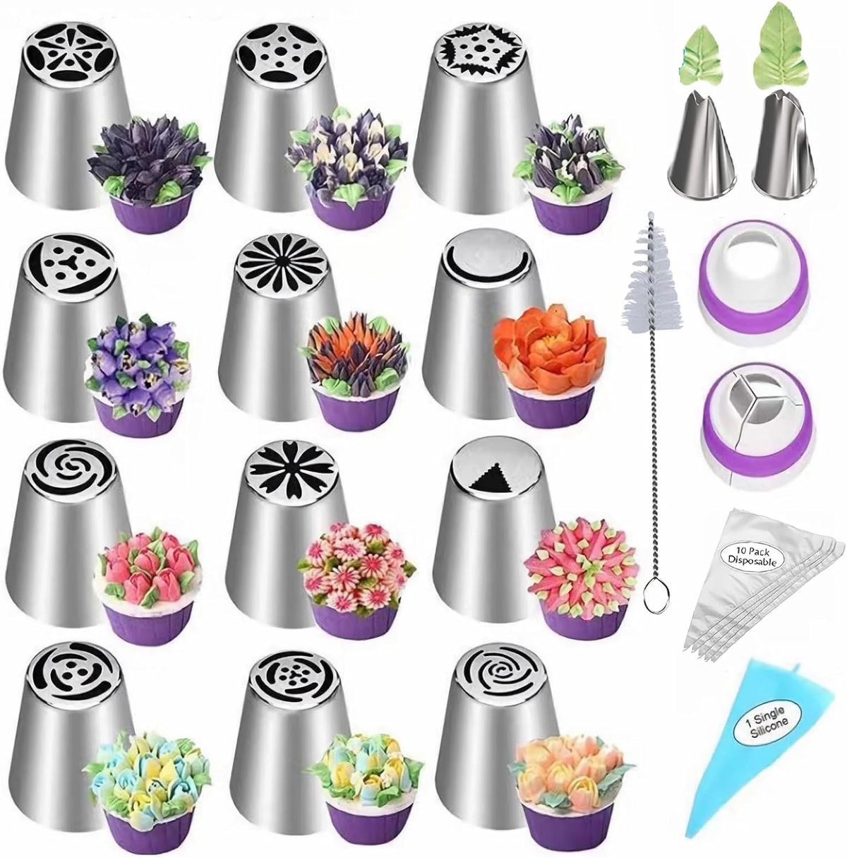 28 Pcs Russian Piping Tips Set, Frosting Nozzle Kit, Baking Supplies for Cookie