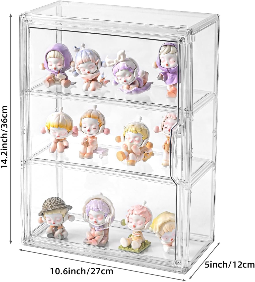 3 Tier Display Case for Collectibles,Clear Display Box with 2 Movable Plates ,St