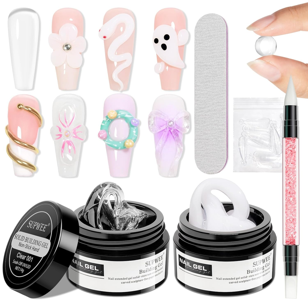 3D Nail Art Gel Clear and White Solid Builder Gel for Nails Non-Stick Hand Sculp