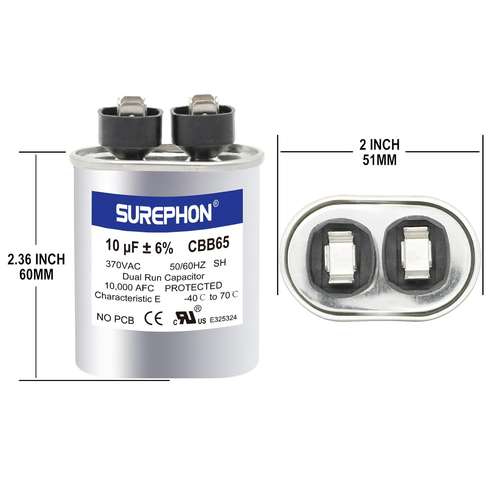 10 Mfd Capacitor 370V/440V Oval Run Start Capacitor for AC Motor Run or Fan Star