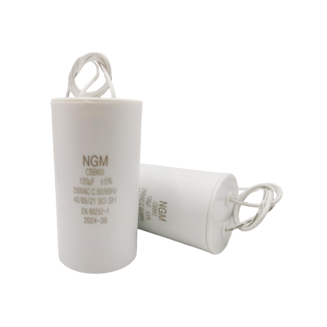 120UF MFD CBB60 Motor Run Capacitor 250VAC Volts round Cylinder 2 Wires, Metalli