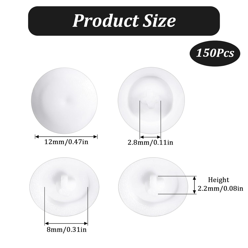 150 Pcs Screw Cap Covers, 12Mm Screws Caps White Waterproof Self Tapping Cap Dec