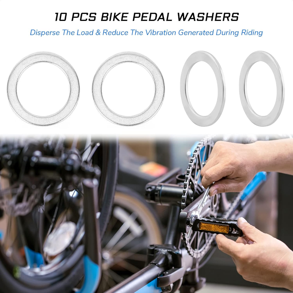 10 PCS Bike Pedal Washers Stainless Steel Pedal Gasket Replacement for Mountain