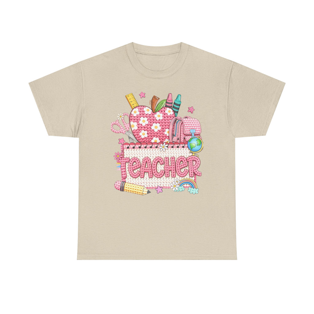 Teacher Graphic Tee – Cute School Supplies Apple Design