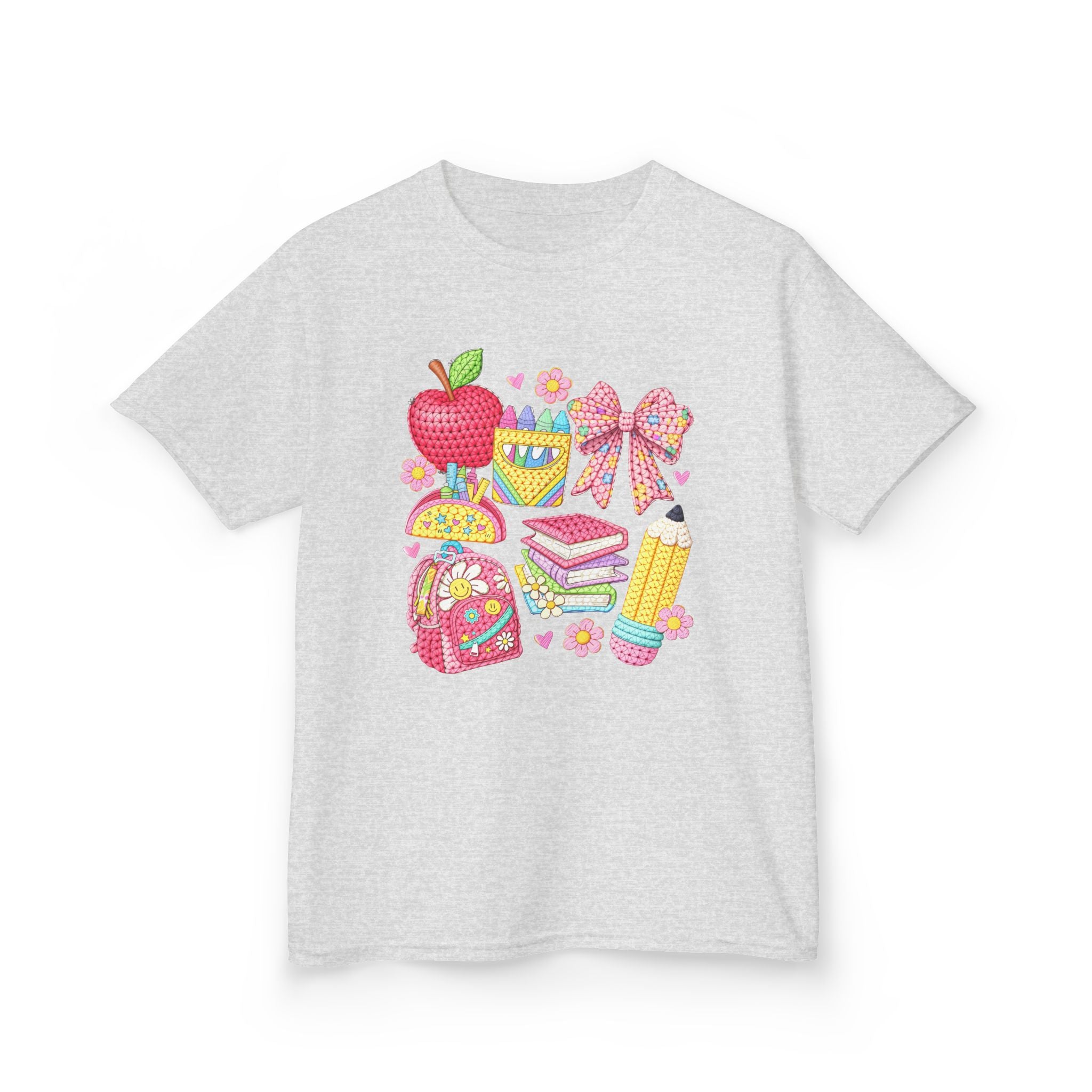 Kids Back to School T-Shirt — Cute School Supplies Design (Apple, Backpack, Books)