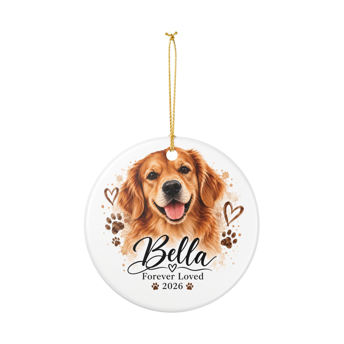 Personalized Pet Memorial Ornament - "Bella Forever Loved 2026" Ceramic Dog Keepsake
