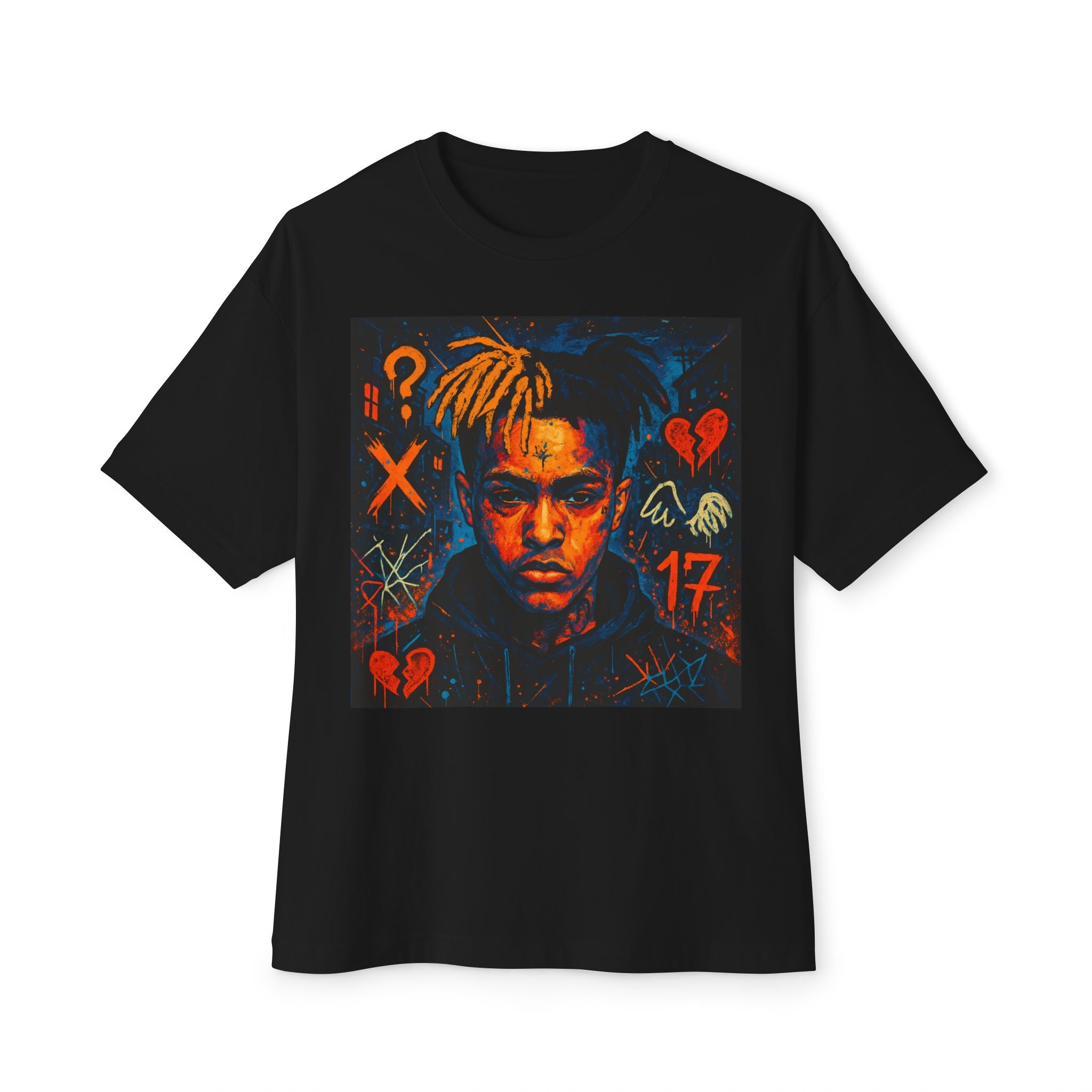 Graphic Tee — Neon Sketch Portrait with Hearts & Symbols