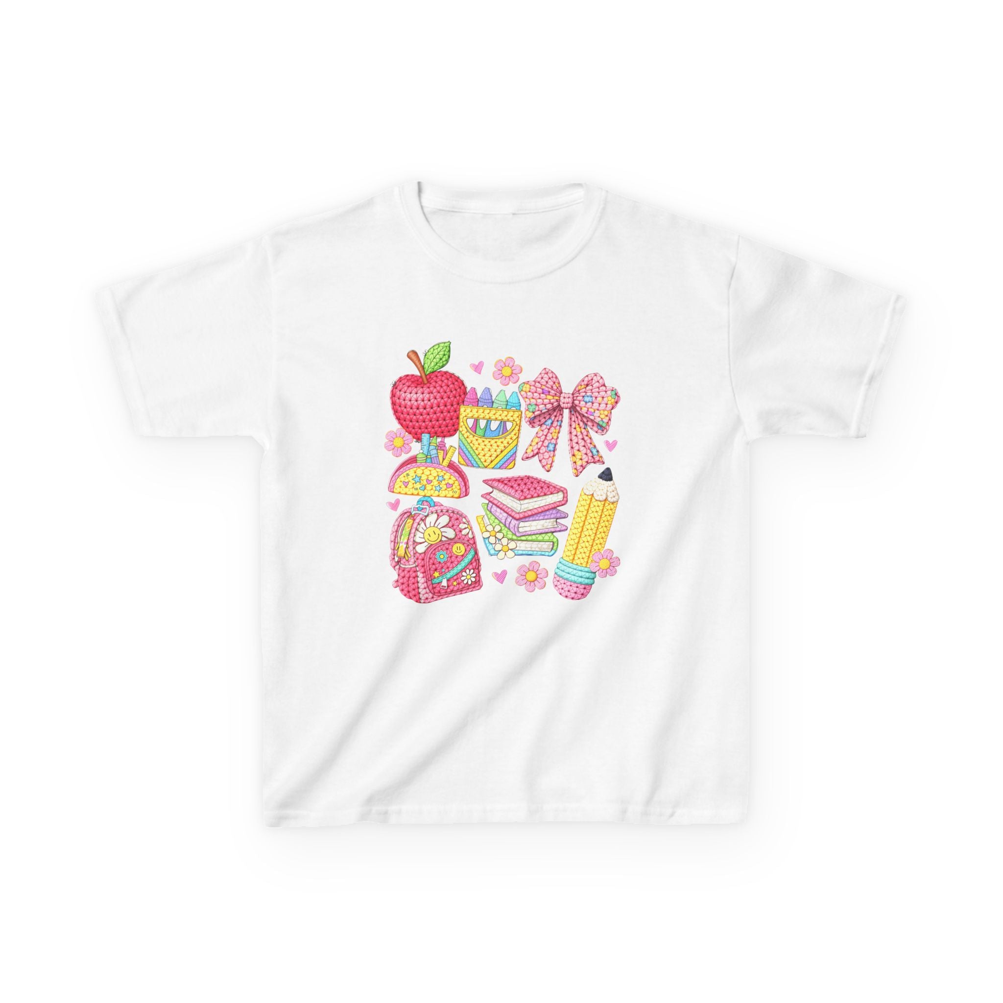 Kids Back to School T-Shirt — Cute School Supplies Design (Apple, Backpack, Books)