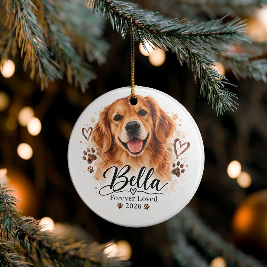 Personalized Pet Memorial Ornament - "Bella Forever Loved 2026" Ceramic Dog Keepsake
