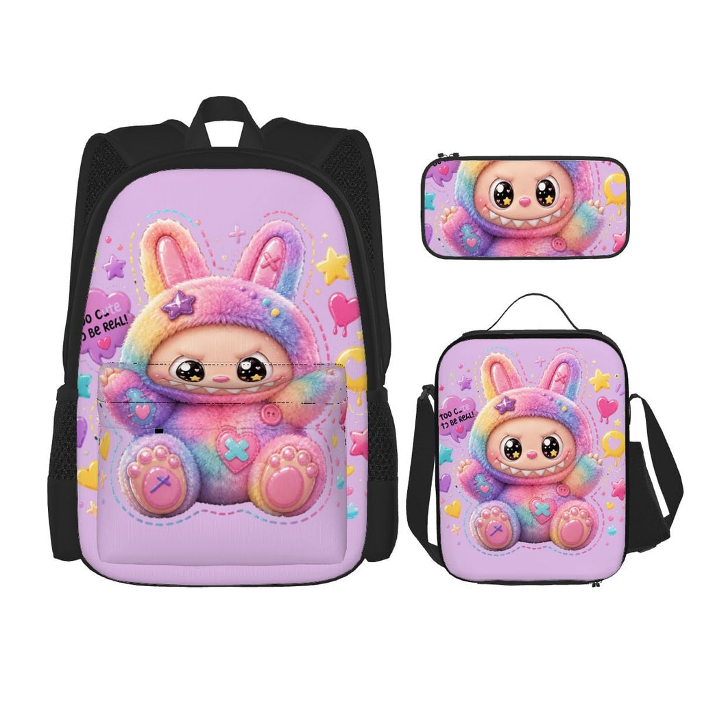 Rainbow Puff Monster Backpack | Cute Plush Cartoon School Bag