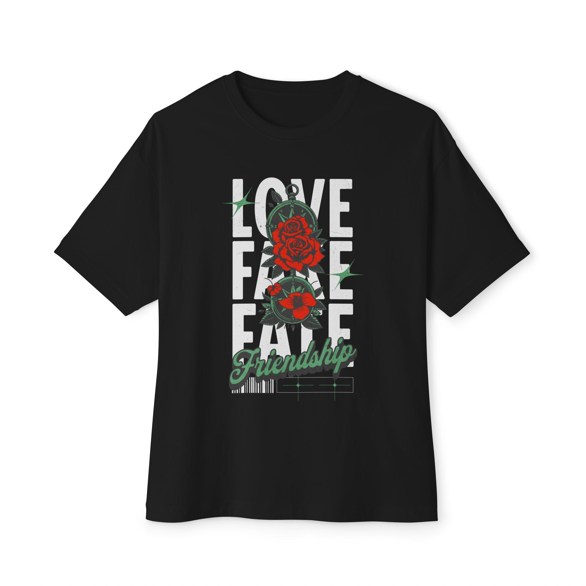 Love, Fate & Friendship Graphic Tee — Rose Typography Oversized Shirt