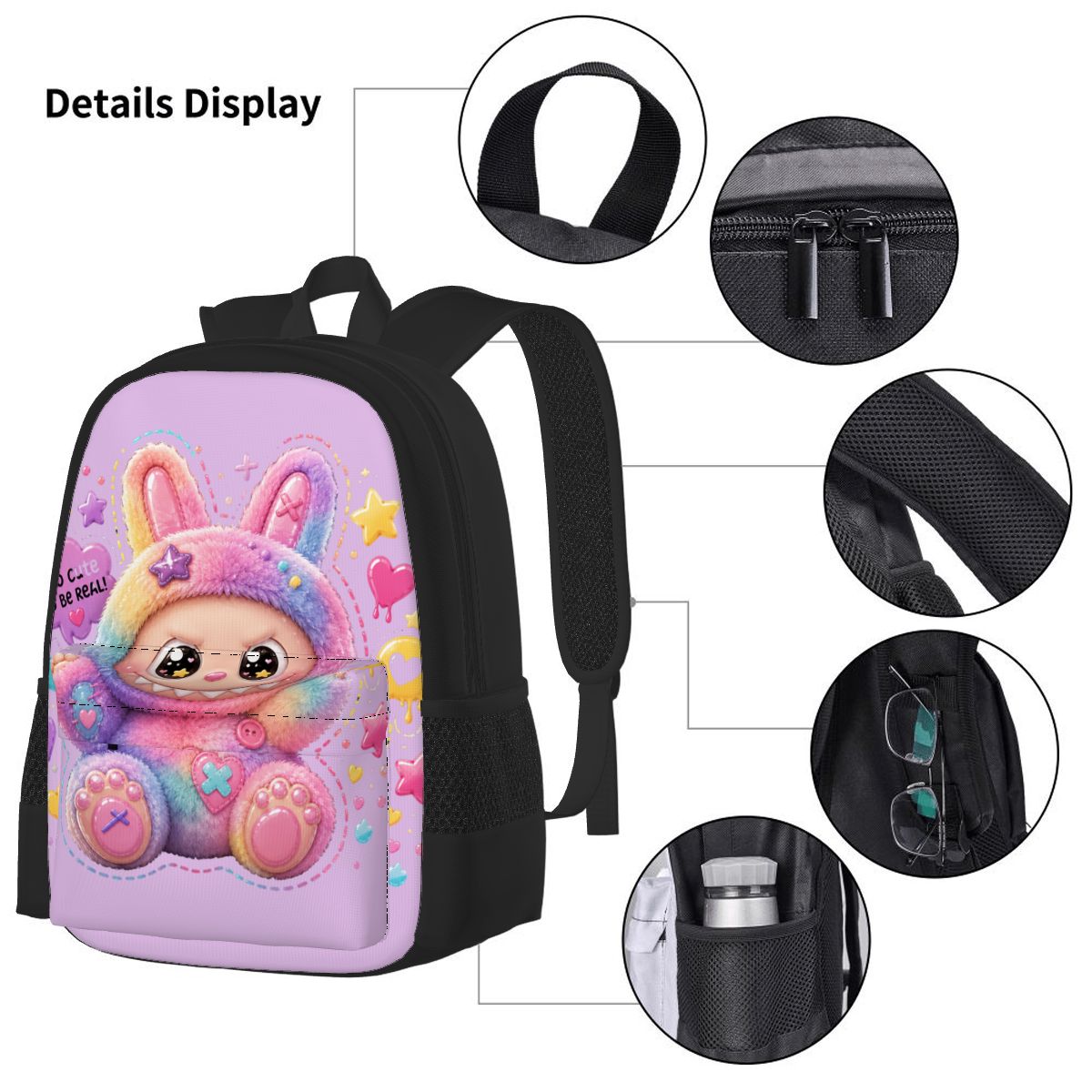 Rainbow Puff Monster Backpack | Cute Plush Cartoon School Bag
