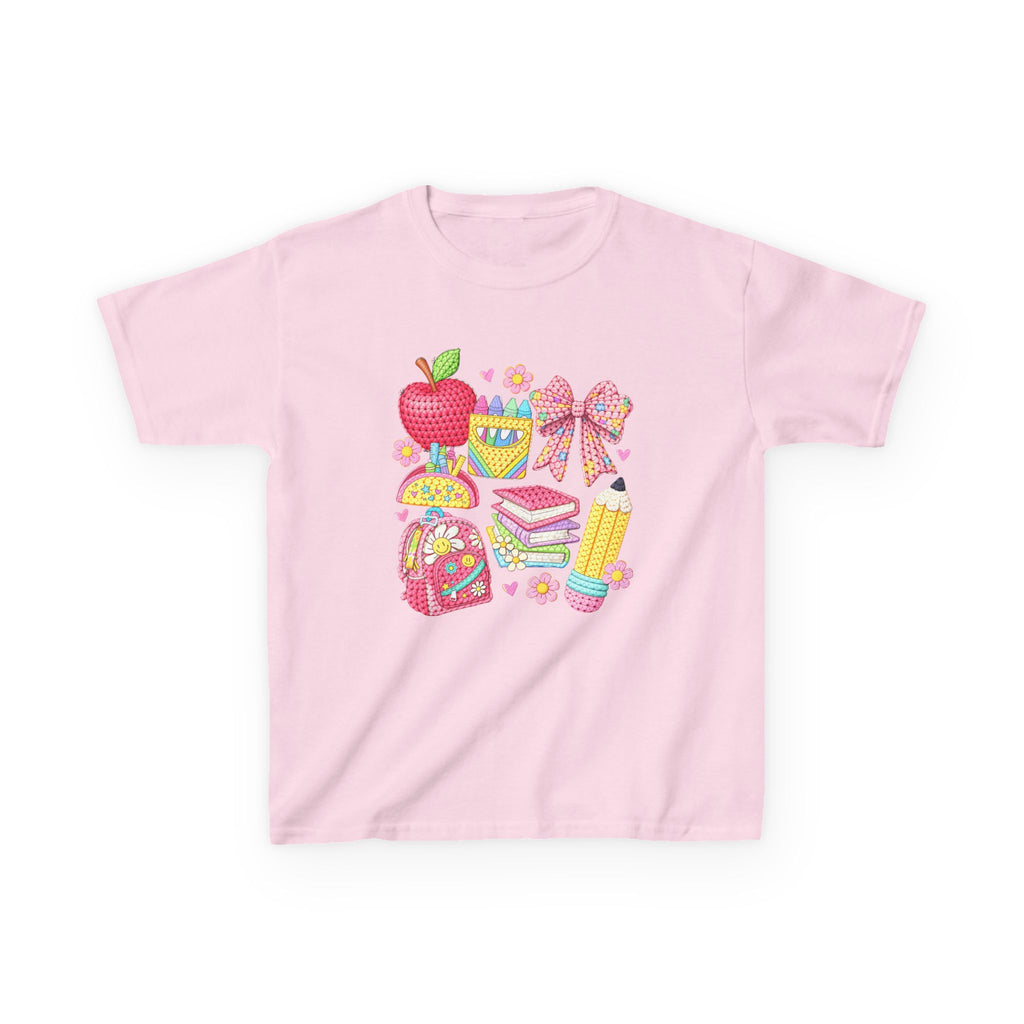 Kids Back to School T-Shirt — Cute School Supplies Design (Apple, Backpack, Books)