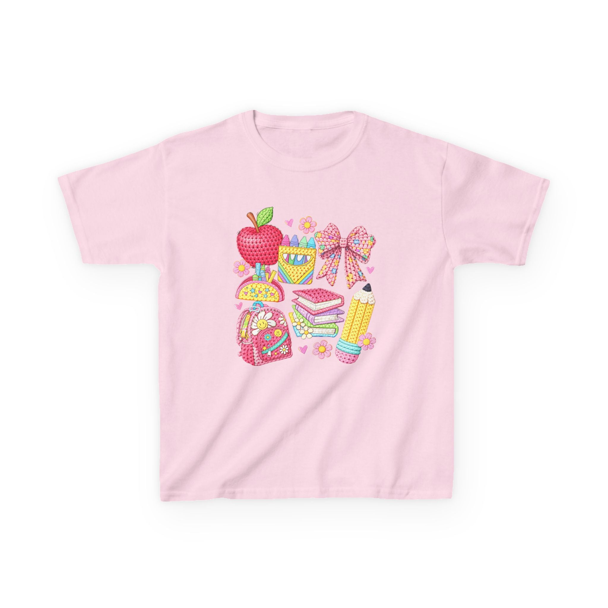 Kids Back to School T-Shirt — Cute School Supplies Design (Apple, Backpack, Books)