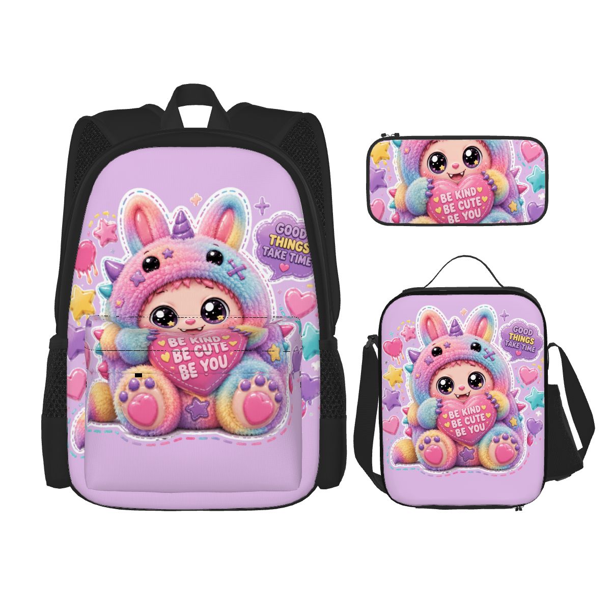 Cute Rainbow Puff Monster Bunny Backpack | Kawaii Plush Cartoon School Bag for Girls