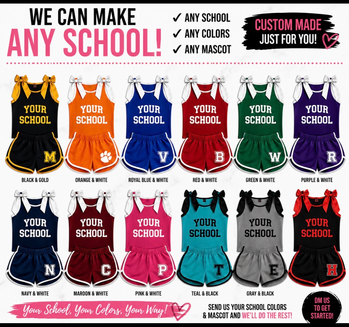 Custom School Pride Bow Tank & Shorts Set