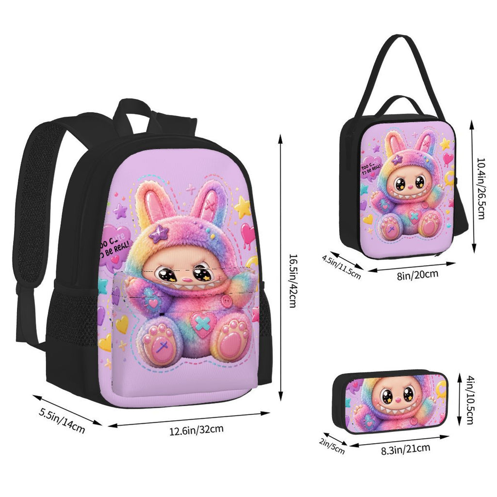 Rainbow Puff Monster Backpack | Cute Plush Cartoon School Bag